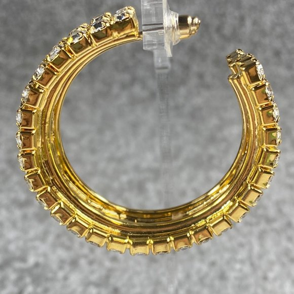 Gold Tone Hoop Rhinestone Pierced Post Earrings Women Sparkle Shine Dress Up - Picture 4 of 16